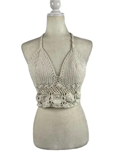 Retro Crochet Halter Bralette Crop Top Knit Bustier Cami Summer Blouse S/M White Size undefined