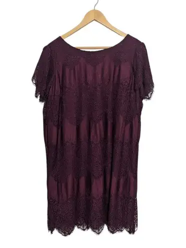 Sundance Northern Sky Dress Lace Short Sleeve Maroon Burgundy Scallop Womens XXL Purple