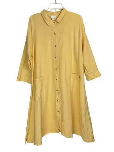 J. Jill Pure Jill 100% Linen Pale Yellow Button Down Shirt Dress Sz XL Petite