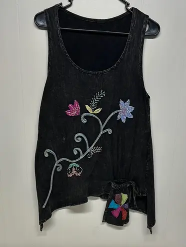 Black Asymmetrical Embellished Sleeveless Tank Top Size M