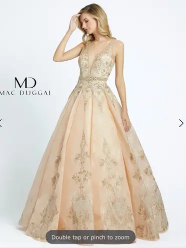 Mac Duggal Blush Champagne Lace Rhinestone Bling Gown Wedding Dress 50525D