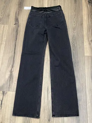 Abercrombie & Fitch NEW A&F Abercrombie 90s Straight High Rise Jeans Sz 25 0 L Black Leather Trim