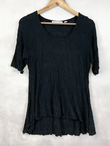 Snoskins Womens Crinkle Top M Black Textured USA Stretchy Packable Travelcore Size M