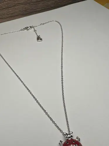 Swavorski Swarovski Crystal Enamel Ladybug Bug Necklace Silver Tone