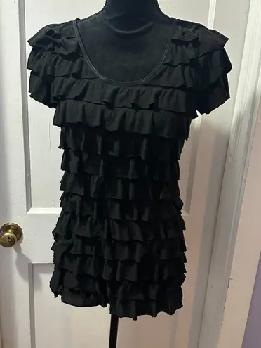 Karen Kane Black Short Sleeve Top with Ruffles in L