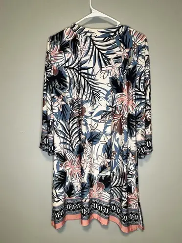 Beach Break Swimsuit Cover Up Dress Women's Large 3/4 Sleeves Floral Midi