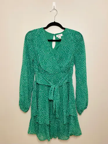 Jopra Flowy Ruffled Skirt Long Sleeve Polka Dot Dress, Green/White, Size M, EUC Green Size M