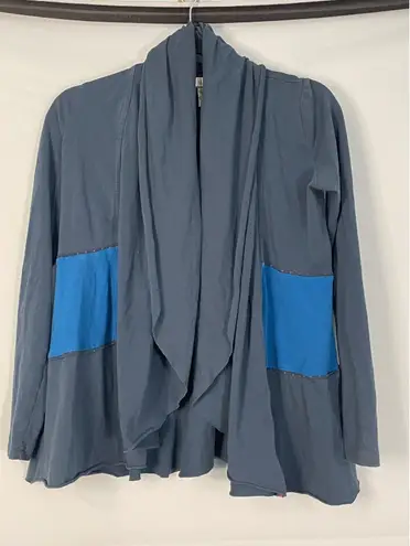 Matilda Jane XS Blue Gray Patchwork Cardigan Draped Front Long Sleeve