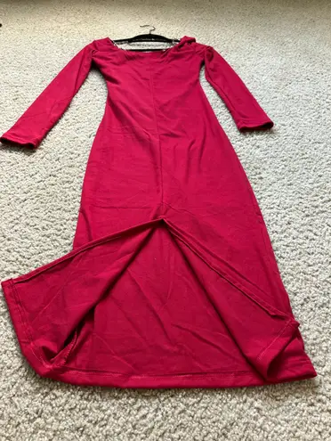 Wine Red Square Neck Midi Dress with Chain Detail, US Size S/XS, Party Slim Fit