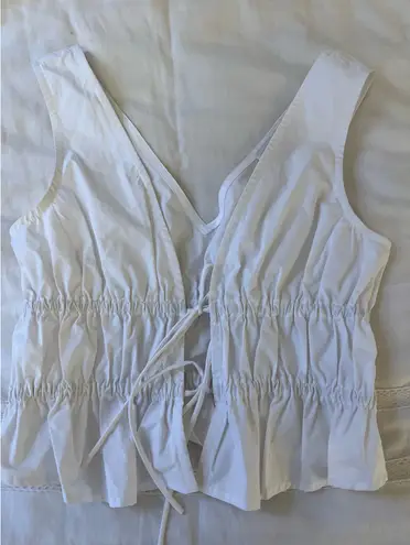 Olivaceous  White Tie Front Crop Top - Image 2