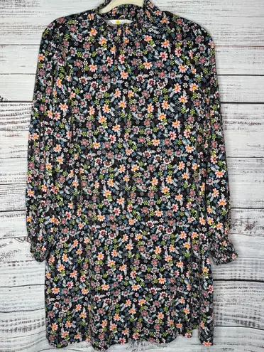 Boden Floral Long Sleeve Dress Black Multicolor Boho Midi 12R Size 12