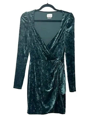 Saylor Velvet Faux Wrap Cocktail Green Long Sleeve Mini Dress Sz S