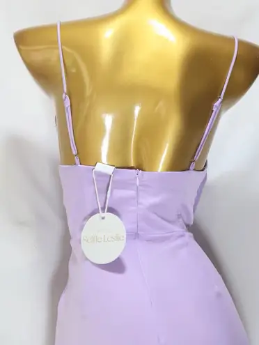 Selfie Leslie Lilac Suki Spaghetti Strap Cowl Neck Front Split Midi Dress