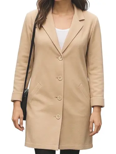 Isabella Bird Anthropologie Button Up Long Sleeve Pockets Knit Trench Coat Sz L Tan Size L