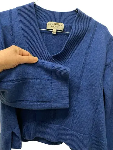Derek Lam Denim Cropped Sweater MEDIUM Blue V-Neck Pullover Knit Boxy Designer