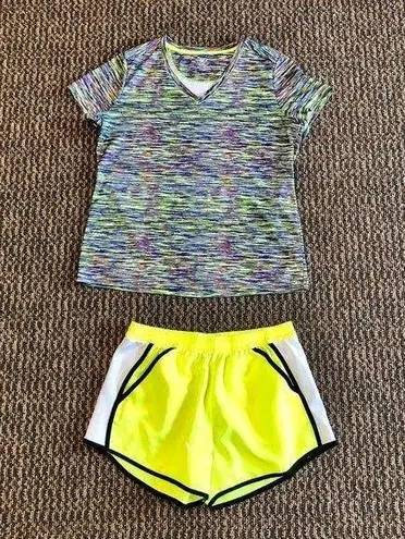Zone Pro Colorful Top and Bright Yellow Shorts Womens L Used 2 Pieces