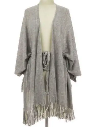 Grey Knit Belt Tie Waist Wrap Poncho Cardigan OSFM Gray