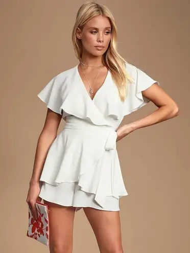 ✨ Aldrin White Ruffled Backless Wrap Skort Romper✨ White Size L