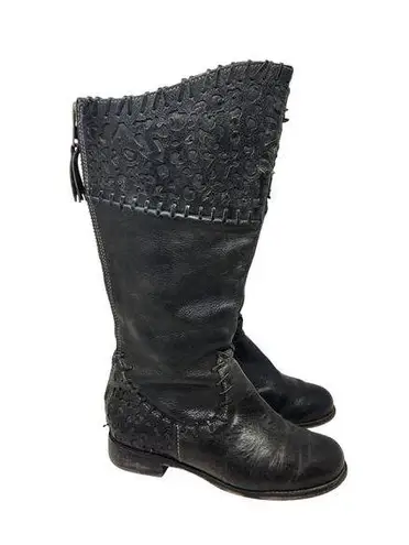 Corral Tooled Black Leather Round Toe Cowgirl Boots Western Zip Up Back Size 8.5