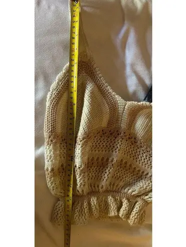 Madden NYC Crochet Knit Tank Top Size Medium Granny Square Retro 70s Boho Beiges