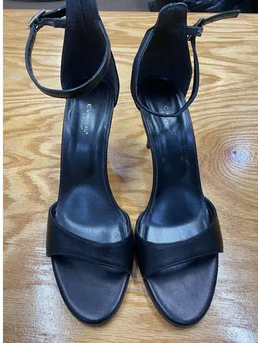 La Canadiene Strappy Heel Women's 10 Black Leather Slip On Stiletto Open Toe S25