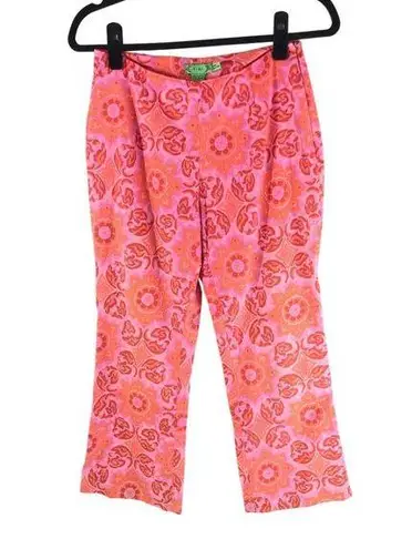 Tibi Womens Cropped Capri Pants Floral Geometric Cotton Stretch Red Pink 2