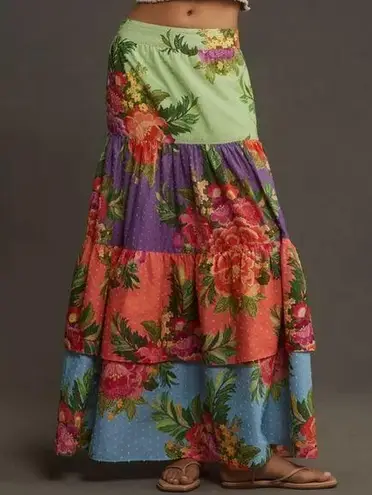 Farm Rio  x Anthropologie Tiered Floral Maxi Skirt | NEW | XS