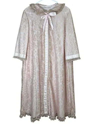 VTG Odette Barsa Peignoir Housecoat Dressing Gown 60s Pink Ivory Lace Pocket O/S Size undefined