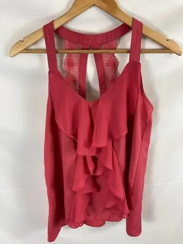 LC Lauren Conrad 4/$25  Pink Lace Back Ruffle Tank Top XS