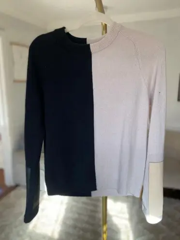 Veda 100% Cashmere Colorblock Sweater Black Beige Leather Cuff Quiet Luxury Boho