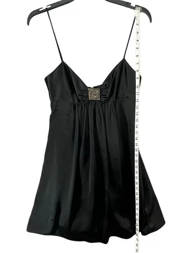 ABS Y2K Babydoll Dress 4 Black Satin Mini Rhinestone Dark Fairy Retro Vintage