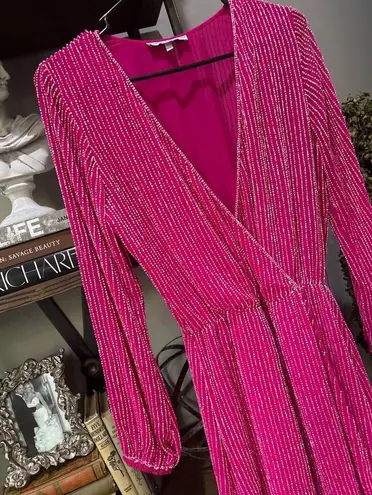 Karina Grimaldi Garda Beaded Mini Dress Hot Pink Womens Size XS