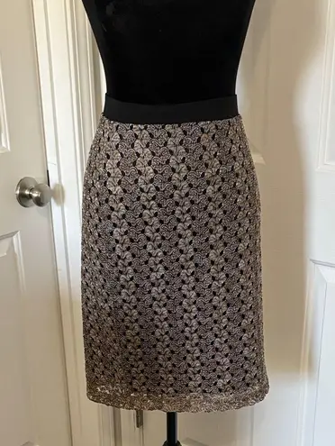 Sunny Leigh Elegant Black and Gold Overlay Pencil Skirt