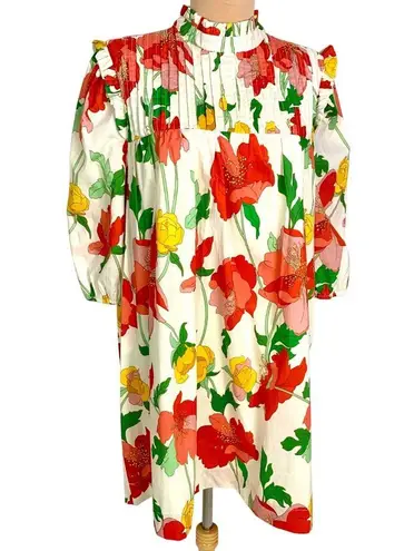 TCEC Think Of Me Cottagecore Floral Shift Dress Bodice Ruffled Collar Puff Sleeves L