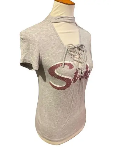 Adam Levine  Women's Lace Up Stoked Gray Maroon T-Shirt Small