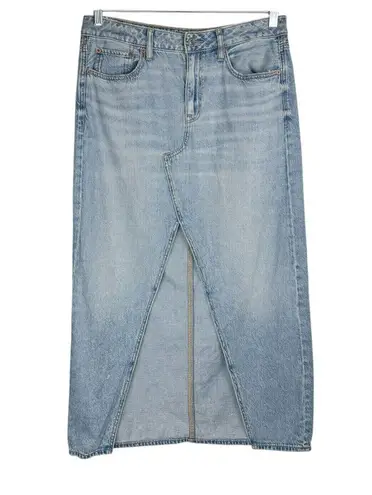 American Eagle  Low Rise Maxi Skirt Sz 6 Light Wash Denim Dreamy Drape Slit - Image 4