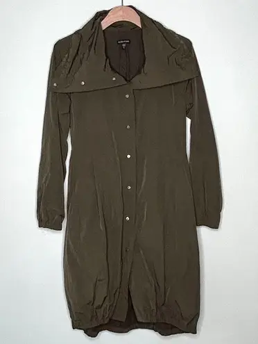 Eileen Fisher  Bubble Hem Funnel Neck Belted Trench Coat Jacket Olive Size XS