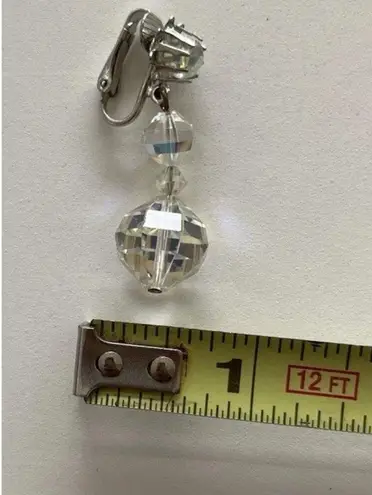 Vintage Clear Aurora Borealis Faceted AB Crystal Beaded Dangle Earrings Quality Silver