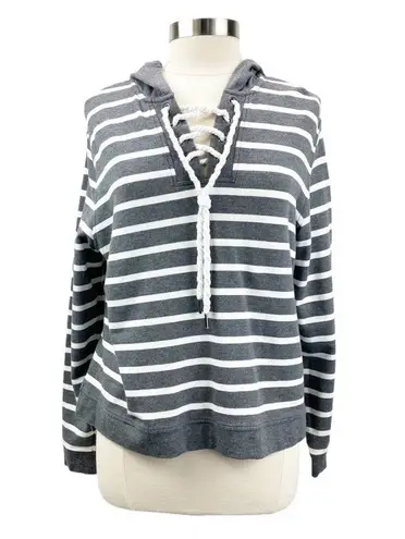 CAbi  Womens M Winward Striped Rope Tie Hoodie Sweatshirt Striped Gray Nautical