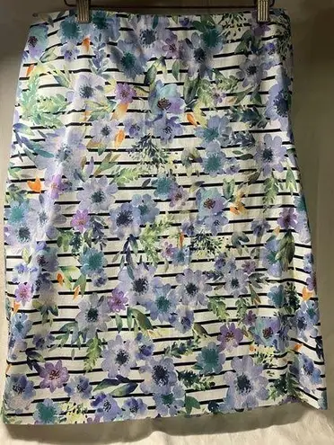 Talbots Women’s  Pencil Skirt Floral Navy Stripes Purple Flowers Sz 10 EUC