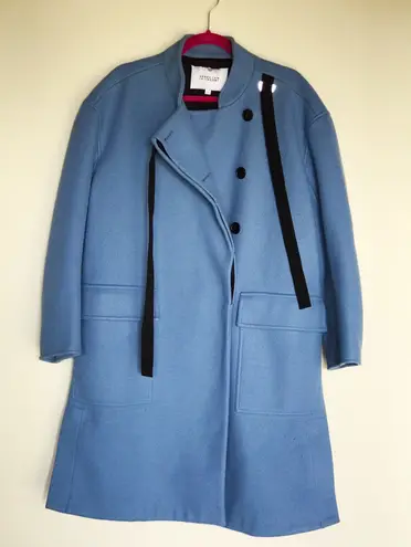 Derek Lam 10 Crosby women’s grosgrain-trimmed blue felt A-line coat size 0 XXS