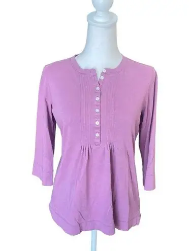 L.L.Bean  Supima Cotton Blouse Half Button Up Shirt Purple Womens Size XS Regular