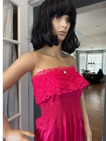 Vintage Queens Way to Fashion pink sexy strapless nylon lace jumpsuit medium