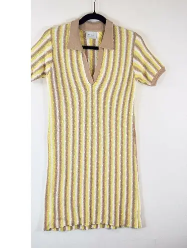 Rue Stiic Womens Dress Yellow Mini Sweater V Neck Striped Short Sleeve Size XS
