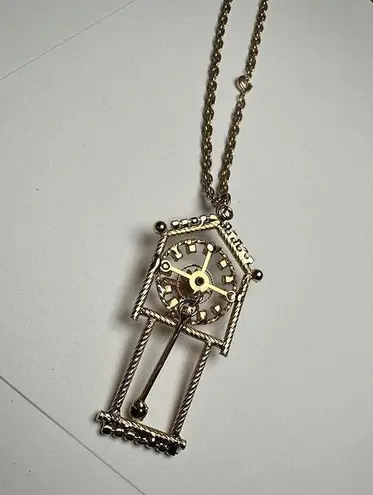 Rhinestone Clock Pendant Gold Tone 18 In Chain Vintage