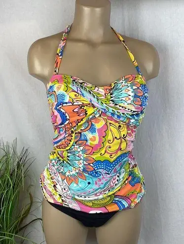 Anne cole  Black Print Tankini Swim Bathing Suit S XS