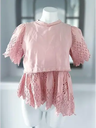 Sea New York Vienne Eyelet Asymmetric Hem Top, Peach Size M New w/o Tag $280