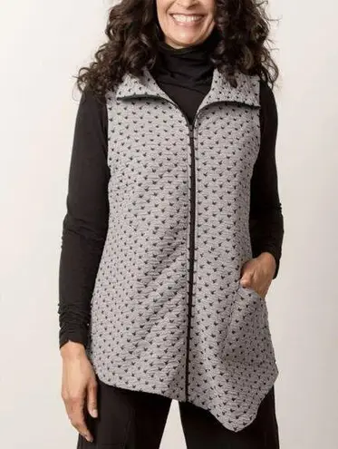 Habitat Zip Vest Women S Black White Geometric Knit Funky Asymmetrical Lagenlook