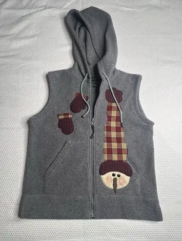 Lavon Snowman/Mittens Christmas Fleece Vest W/Hood Medium Winter Holiday Zip Up