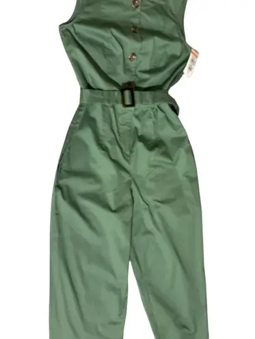 Gal Meets Glam Green Cropped Jumpsuit with Belted Waist